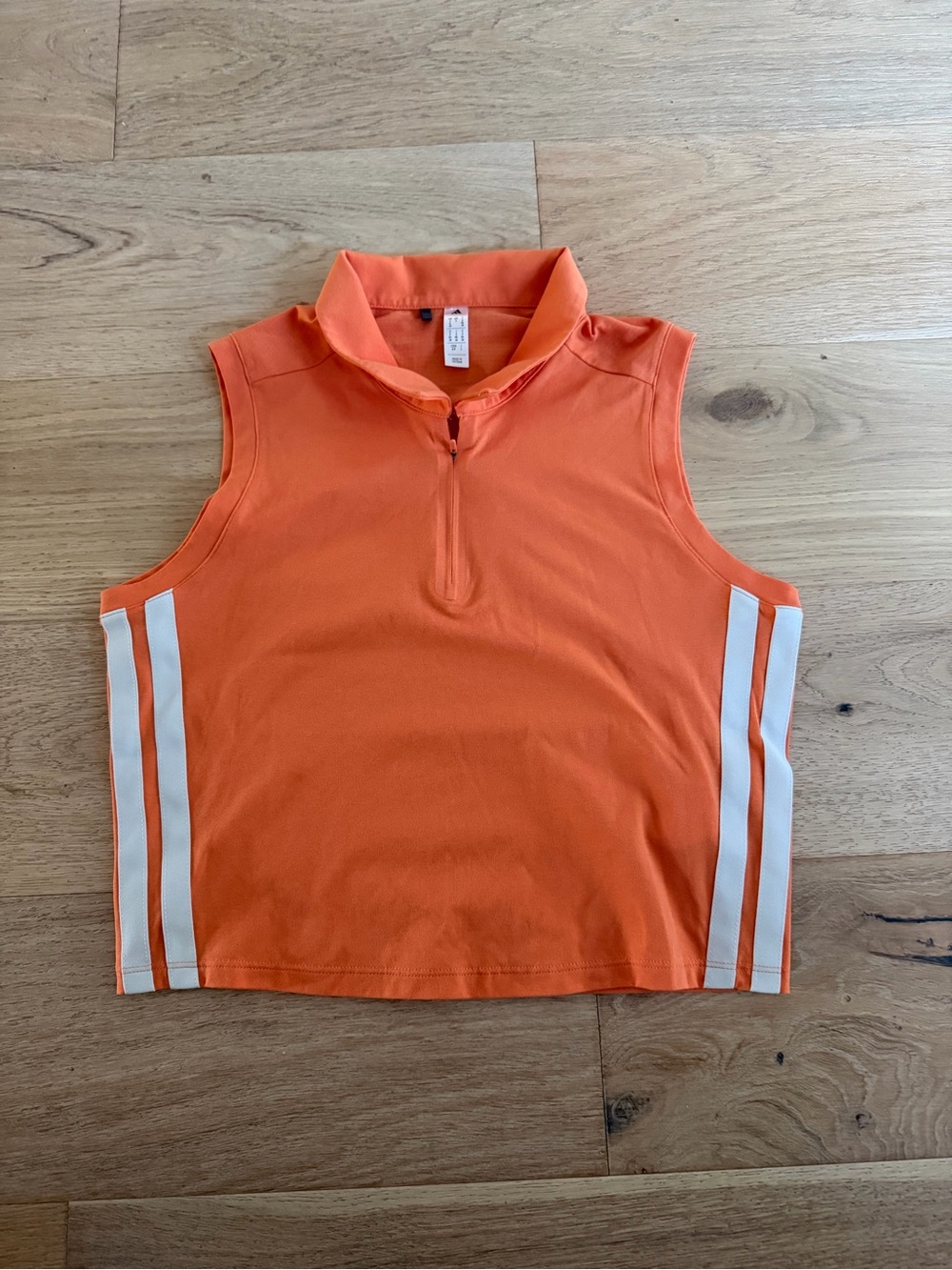 Adidas Cropped Sleeveless Zip Polo Top in Orange with White Stripes
